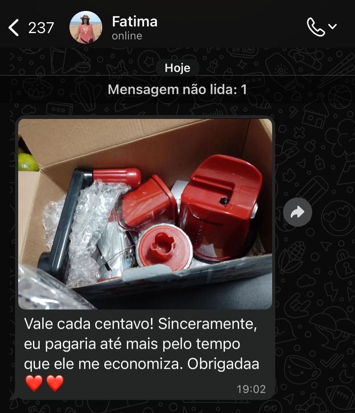 Print de WhatsApp da cliente Fátima